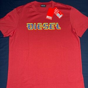 Diesel Triple-tone Logo Red T Shirt US M